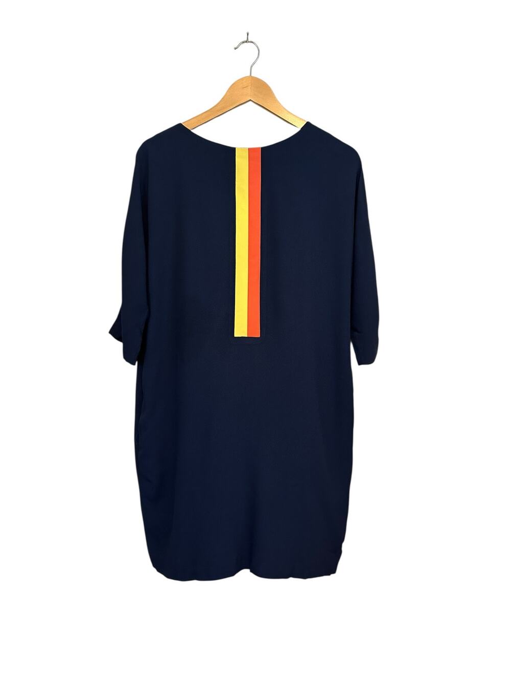 Lisa Perry Pockets Knee Length Quarter Sleeve Striped Panel Shift Dress Size 4